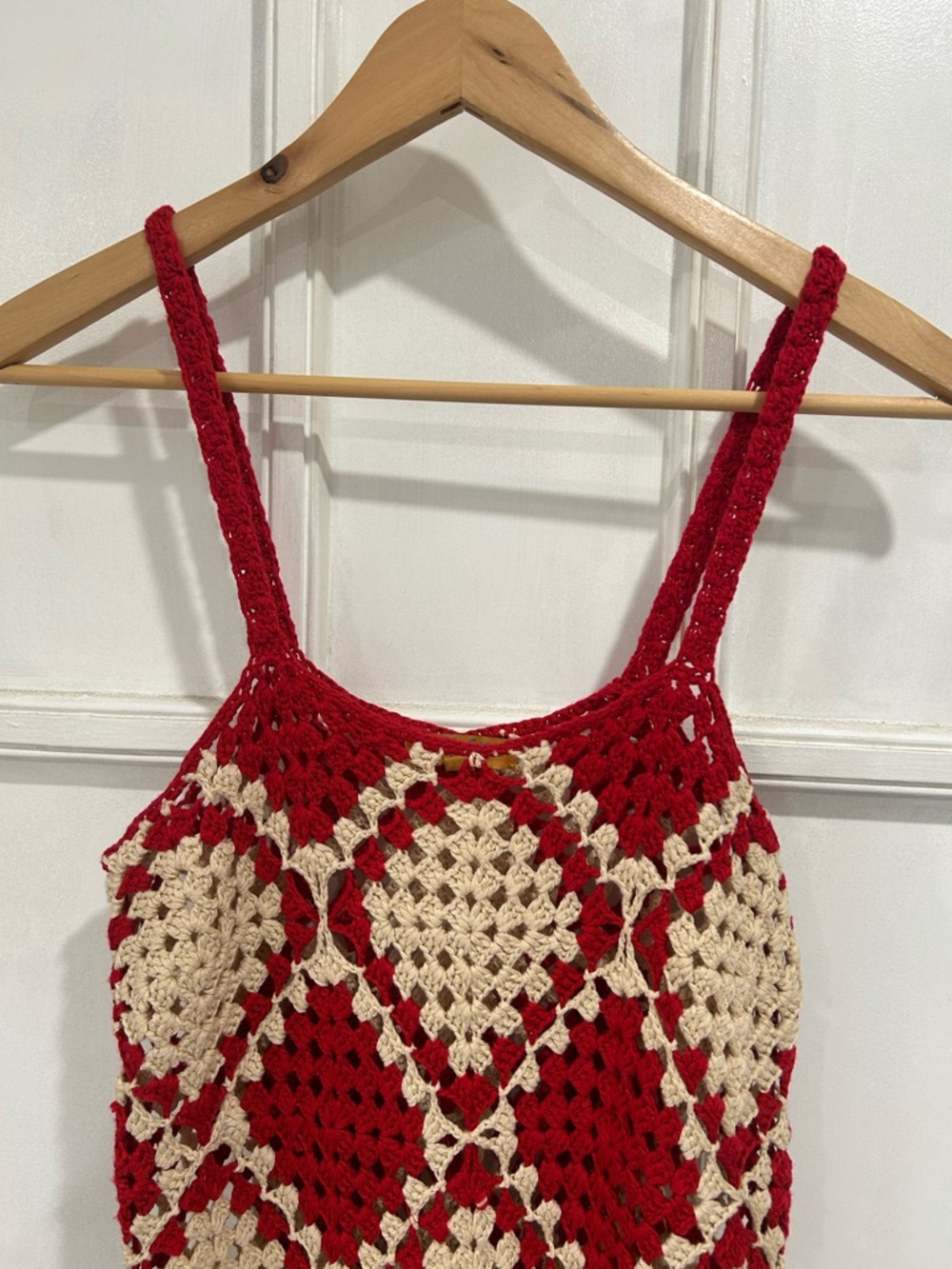 VRG GRL Verge Girl Joni Crochet Boho Maxi Dress Red Cream Granny Square - Small - Picture 5 of 13